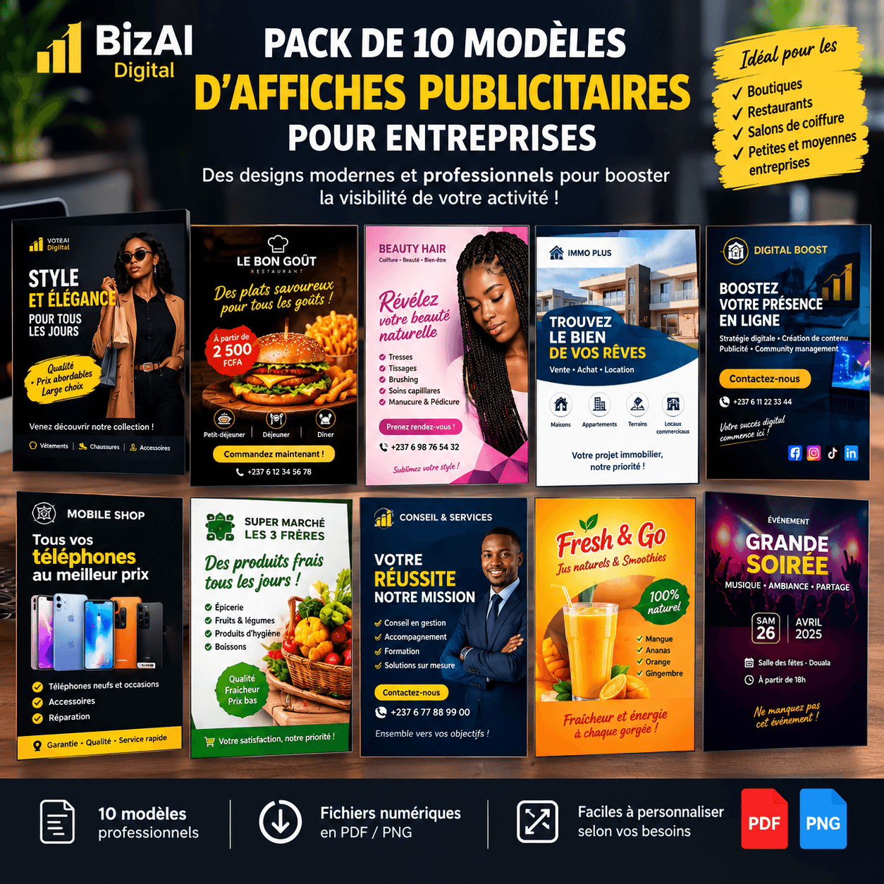 Pack de 10 modèles d’affiches publicitaires pour entreprises